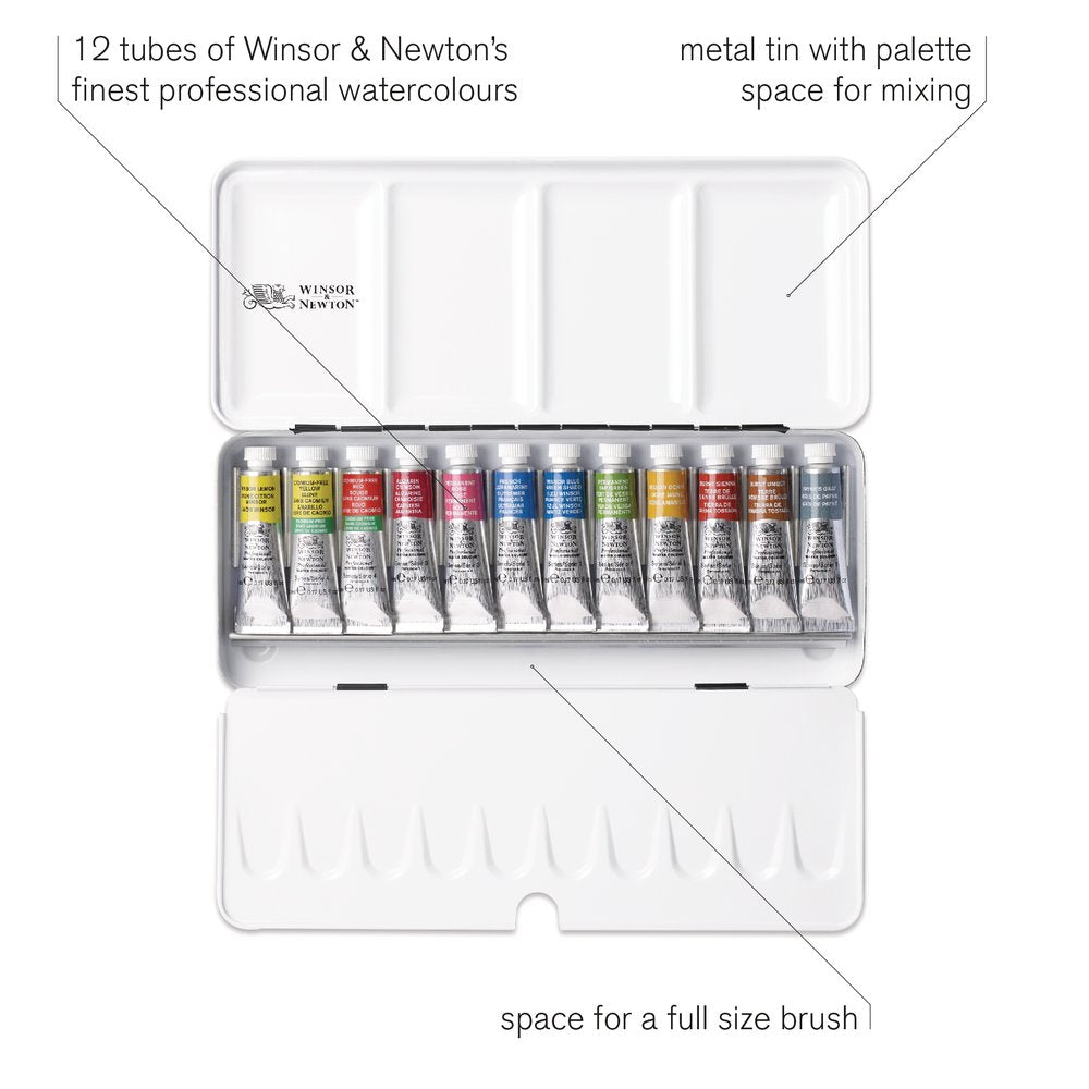 Winsor & Newton Professional Watercolour Metal Sketchers Box x 12 Tubes