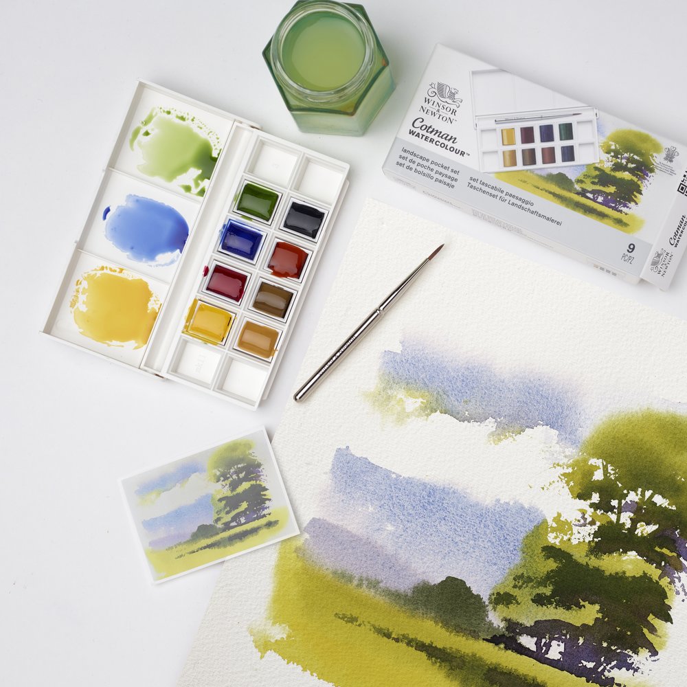 Winsor & Newton Landscape Watercolour Cotman Paint compact Set 8 Half Pans