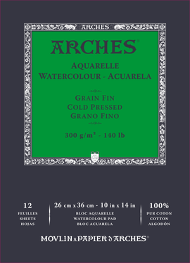 Arches 100% Cotton 300 gsm Watercolour Paper Cold Pressed Gummed Pad 10 x 14 inches