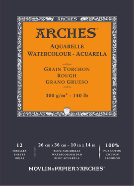 Arches 100% Cotton 300 gsm Watercolour Paper Rough x 12 sheets 26 x 36 cm (10 x 14 inches)