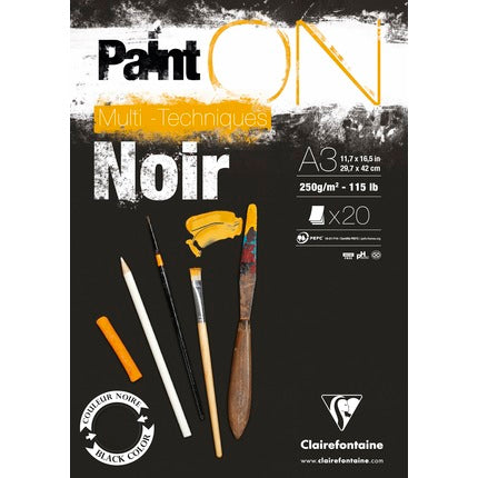 Clairefontaine Paint ON 250gsm Black Mixed Media Pad 20 sheets x A3