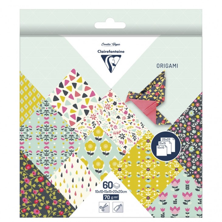 Clairefontaine Origami 60 sheets mixed sizes - Flowers