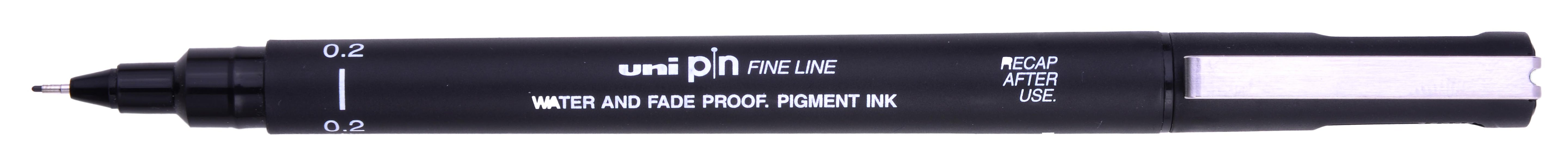 Uni Pin Fine Line Black Waterproof Drawing Pen 0.2mm creates a very fine line