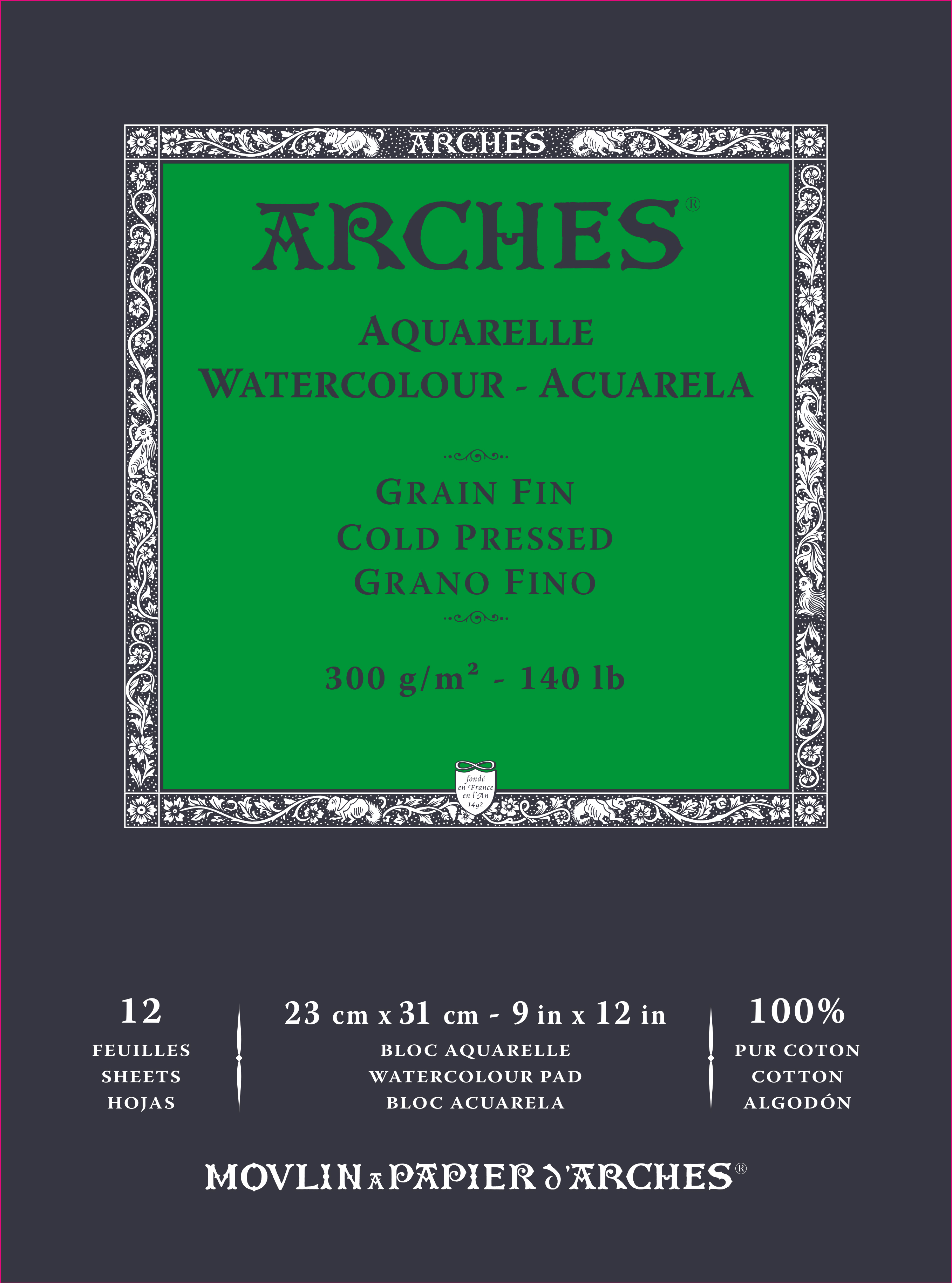 Arches 100% Cotton 300 gsm Watercolour Paper Cold Pressed (9 x 12") x 12 sheets