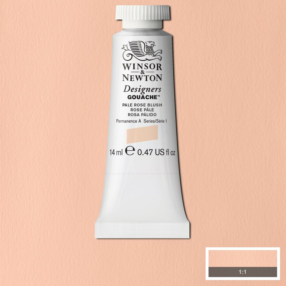 Winsor & Newton Designers Gouache paint 14 mls A warm, opaque colour, Pale Rose Blush is a carefully selected combination of pigments that resembles a blush tone and is suitable as base for many rose-beige blends.
