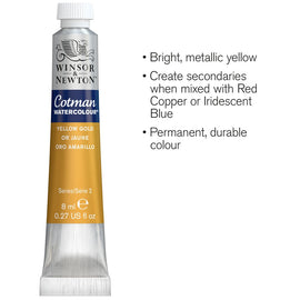 Winsor & Newton Watercolour Paint Cotman 8ml tube Yellow Gold