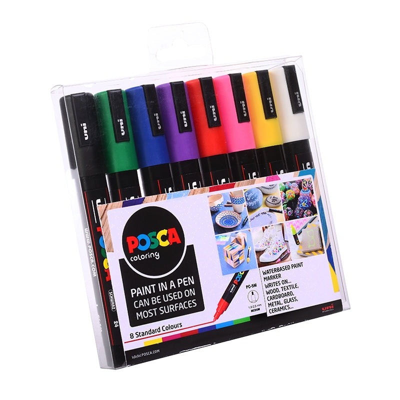 POSCA Marker Pen Set of 8 Assorted Bright Standard Colours PC-5M