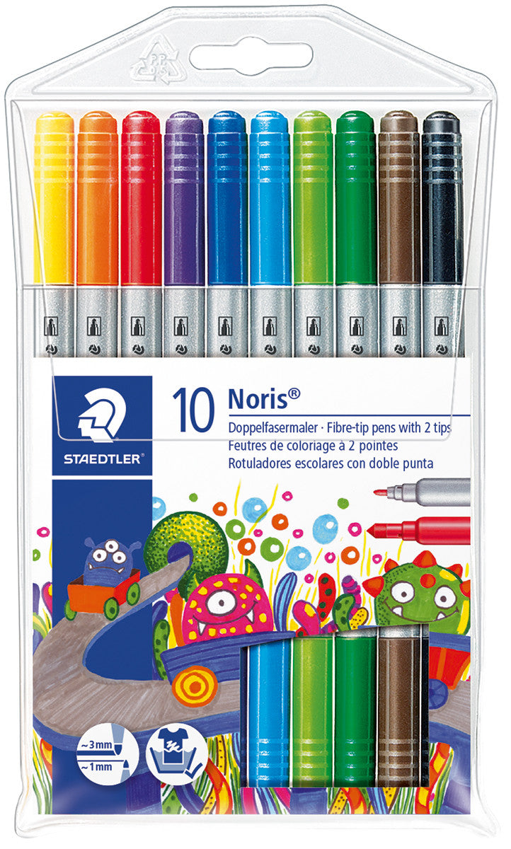 Staedtler Noris Club Double-Ended Fibre Tip Pens - Assorted Colours pack of 10