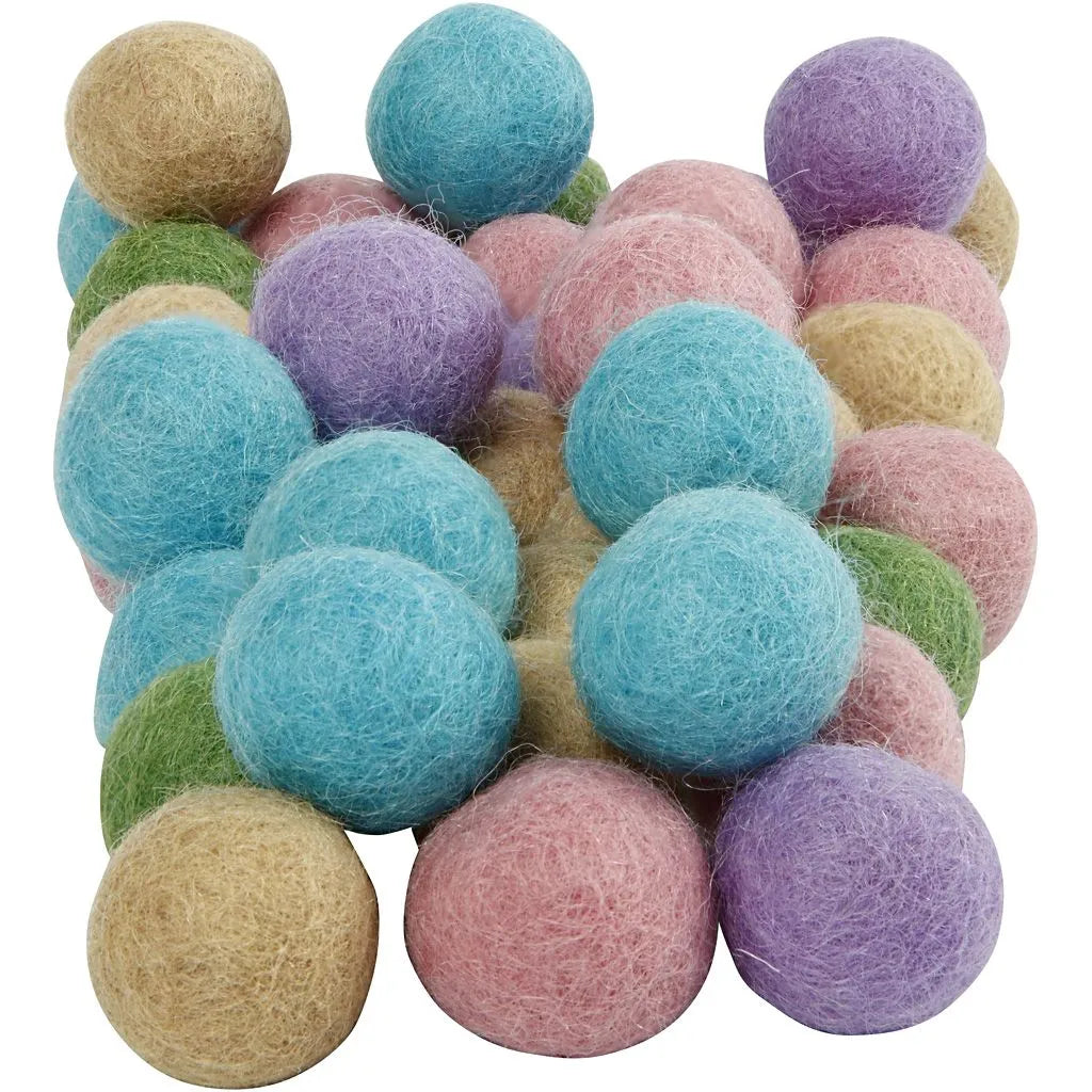 Wool Felted balls mixed pack of 64 pastel colours