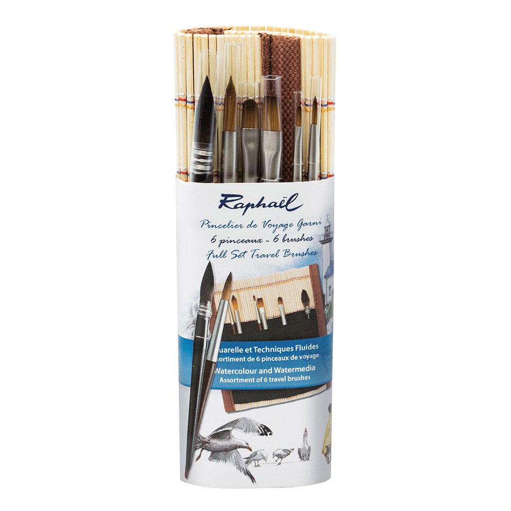 Raphaël Precision Mini Brush Travel Set of 6 with Bamboo Roll-Up