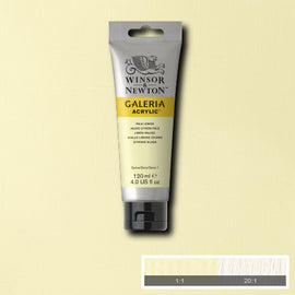 Winsor and Newton Galeria Acrylic paint, has vibrant wide choice of colour options. Galeria paints have a good pigmentation and lightfastness quality. Considered great quality paint, for all abilities from beginner to expert. Made with a high level of pigment, buttery consistency for a quick and easy coverage.  Pale Lemon is a light warm yellow colour. It is an opaque and fully lightfast colour.