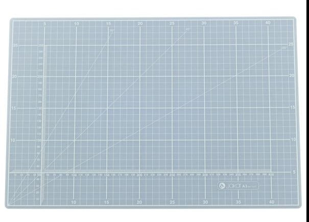 Jakar A3 Self healing Cutting Mat Translucent  Cutting mat, translucent, five ply PVC, printed on one side only with white graphics. 1cm square grid within 5cm blocks, 1mm calibrated X-Y axis, 30°, 45° and 60°angle guide. Individually wrapped. Size: 220 x 300 x 3mm.