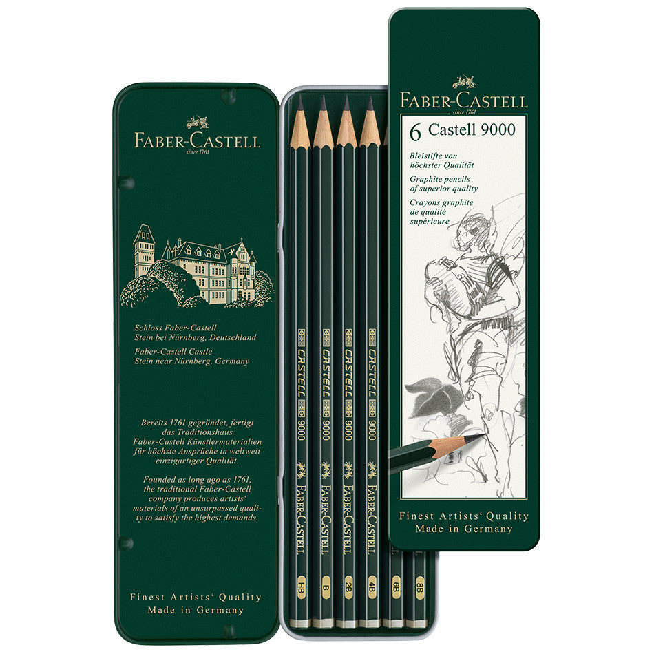 Faber Castell 9000 - a genuinely classic graphite pencil - was launched by Count Alexander von Faber-Castell in 1905. Its quality and finely graduated degrees of hardness have made it a firm favourite with artists and illustrators. Its lead is fully bonded with the wood surround and is therefore particularly break-resistant.