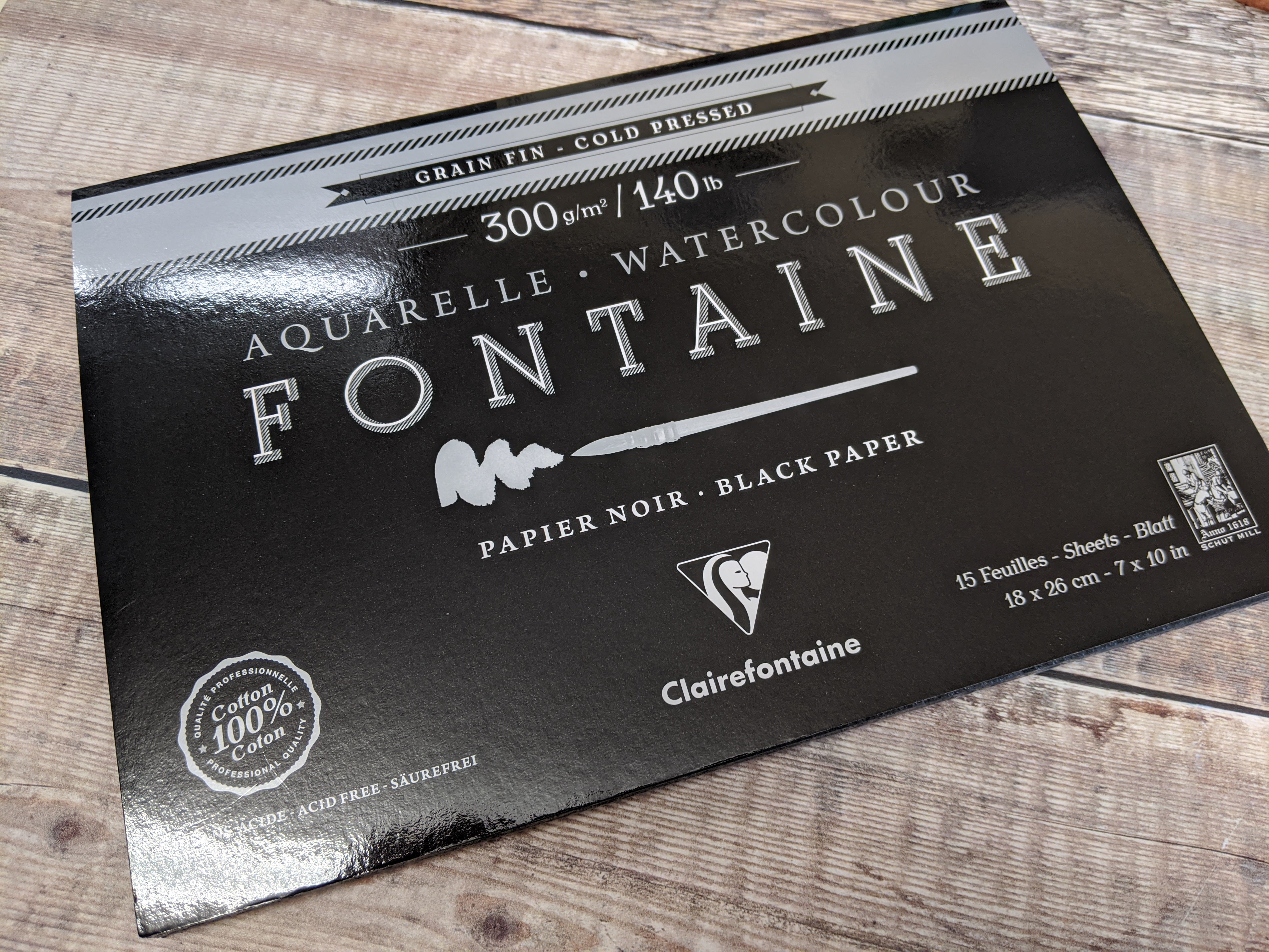 Fontaine 100 % Cotton : Clairefontaine Watercolour : Black Paper 300gsm  : Cold Press : 7 x 10 inches : 15 Sheets Black