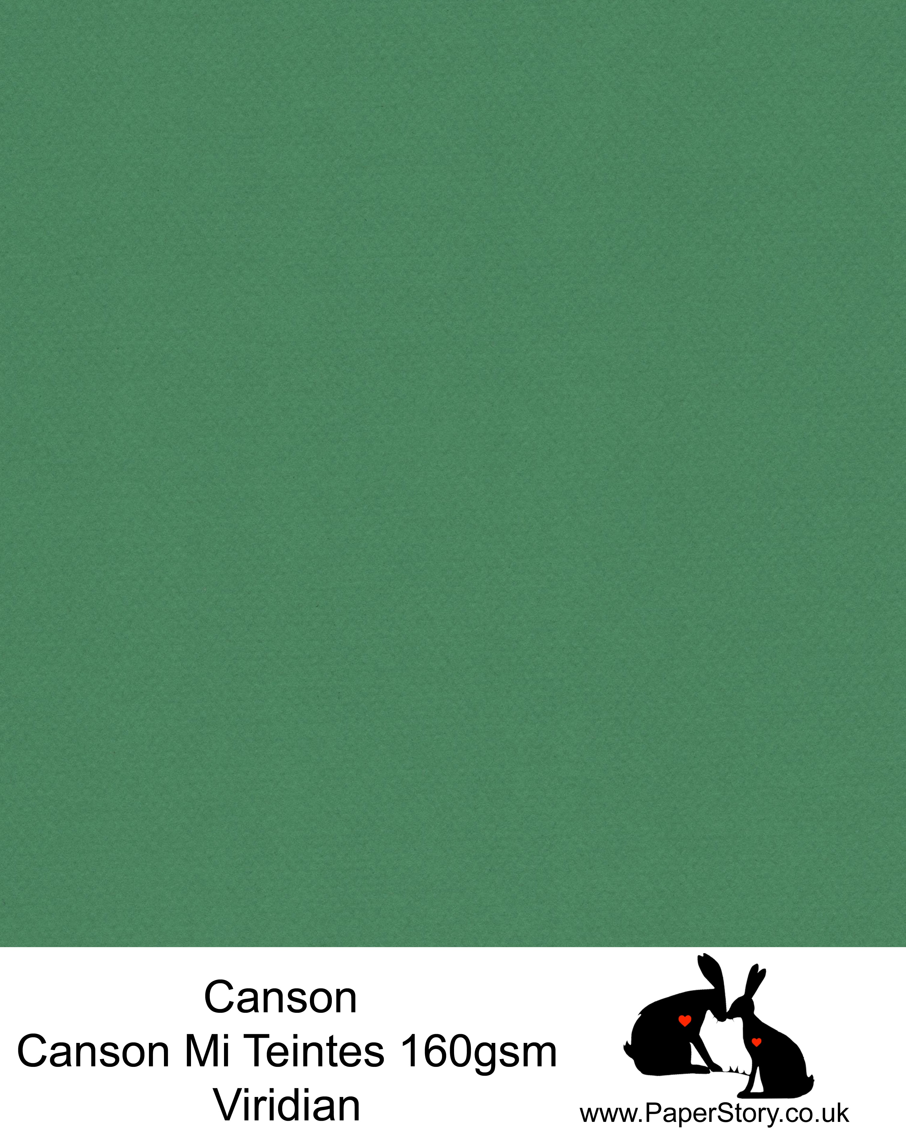 Canson Mi Teintes acid free, Viridian Green, hammered texture honeycomb surface paper 160 gsm. This is a popular and classic paper for all artists especially well respected for Pastel  and Papercutting made famous by Paper Panda. This paper has a honeycombed finish one side and fine grain the other. An authentic art paper, acid free with a  very high 50% cotton content. Canson Mi-Teintes complies with the ISO 9706 standard on permanence, a guarantee of excellent conservation  