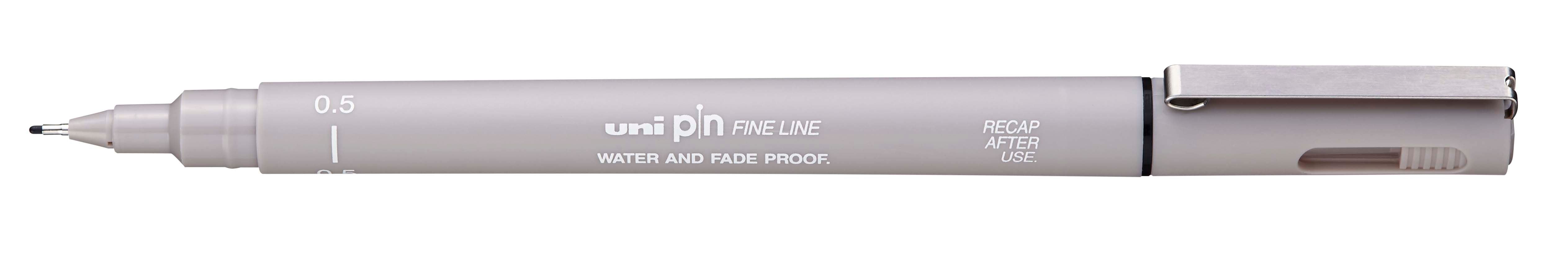 Uni Pin Fine Line Light Grey Waterproof Drawing Pen. The Uni Pin pen range uses fade proof, waterproof pigment ink.