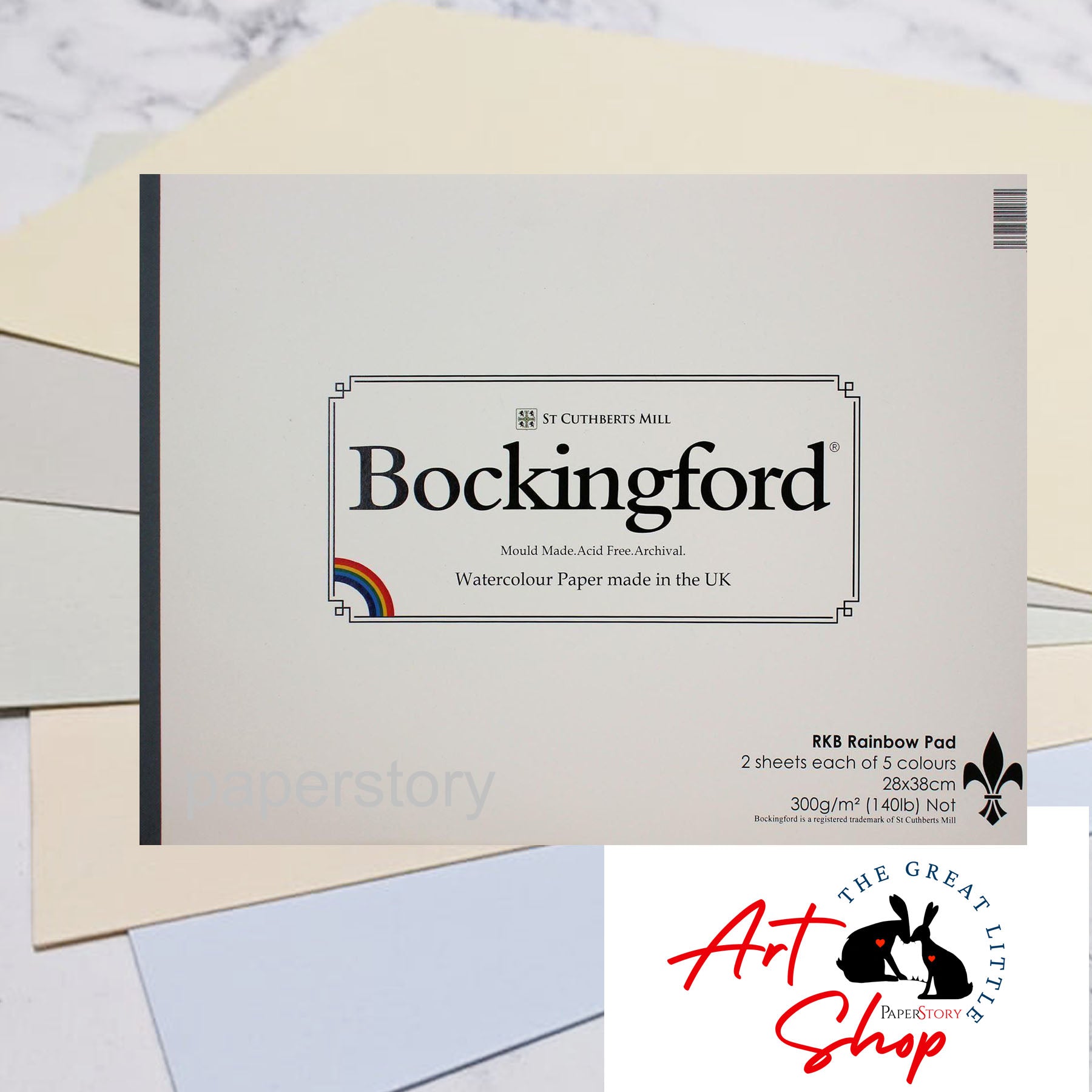 Bockingford Rainbow Watercolour soft tints mixed coloured paper 300gsm : Cold Pressed : 28x38cm : 10 Sheets