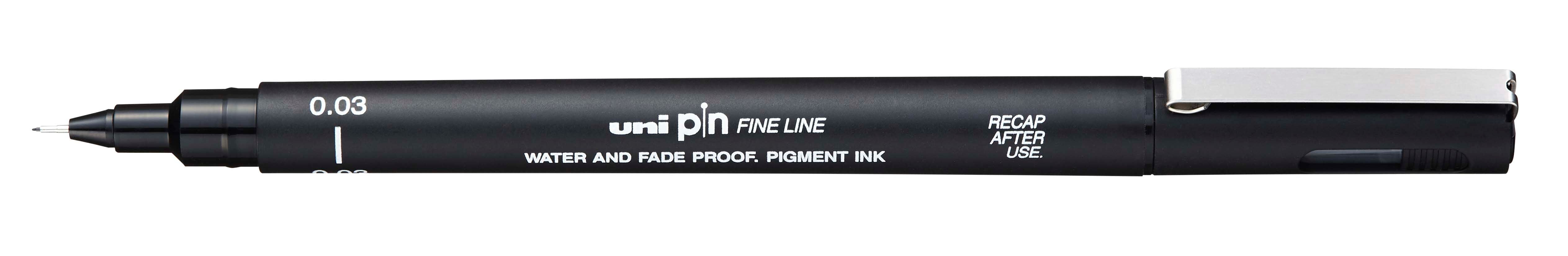 Uni Pin Fine Line Black Waterproof Drawing Pen 0.03mm. ( Ultra Fine Line )The Uni Pin pen range offer fade waterproof ink