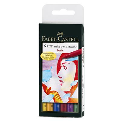 Faber Castell Pitt Artists Pen Set of 6 assorted Brush pens Basic Colours