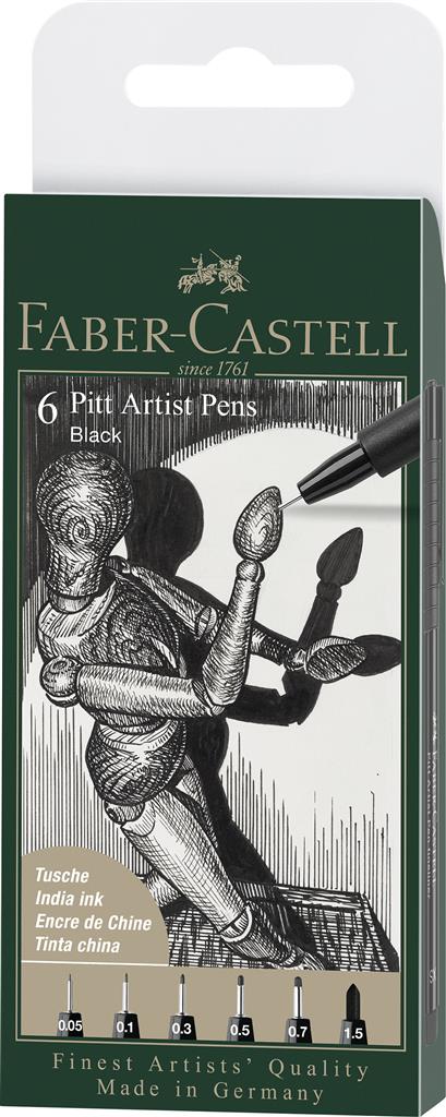 selection of waterproof black pens various widths. Faber Castell