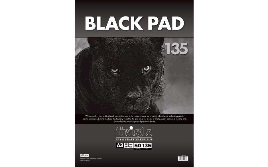 Frisk Black Artist Paper Pad Panther 135 gsm A3 x 50 sheets - 0