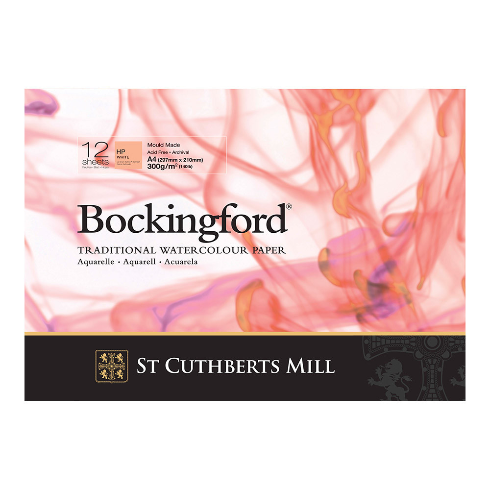 Bockingford : Watercolour Paper Glued Pad 300gsm  : Hot/Smooth : A4: 12 Sheets