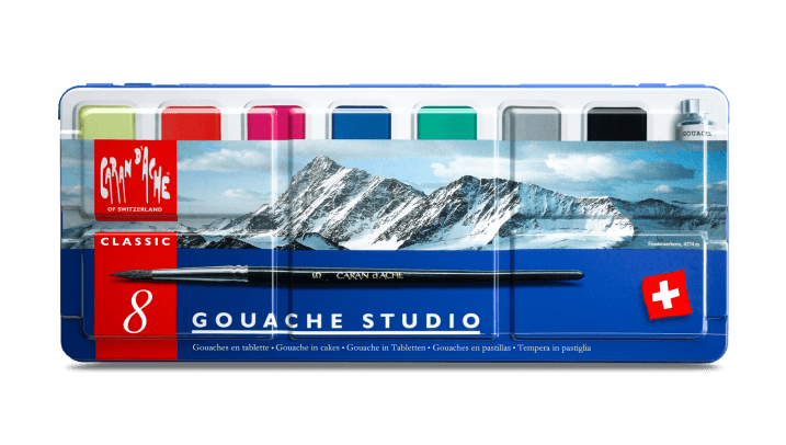 Caran d'Ache Gouache paint pans assortment of 8 colour tablets paperstory uk