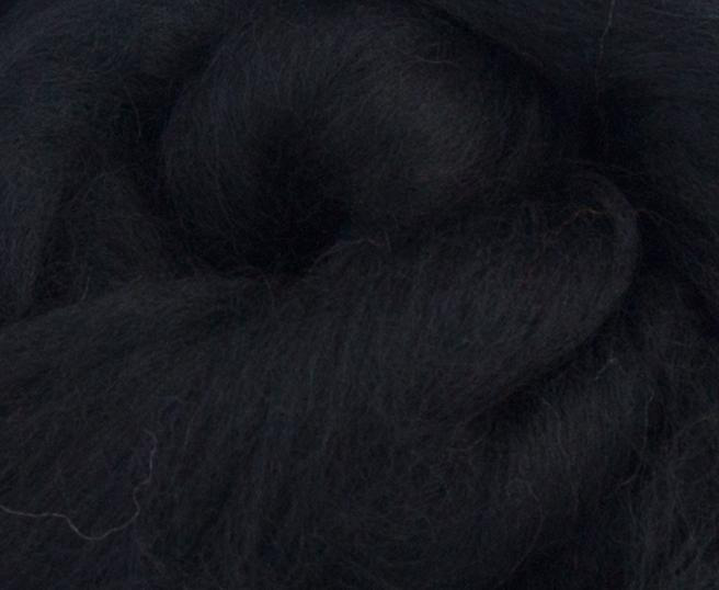 World of Wool : Merino Raven Black  : 100g  23mic Dyed Merino Top.