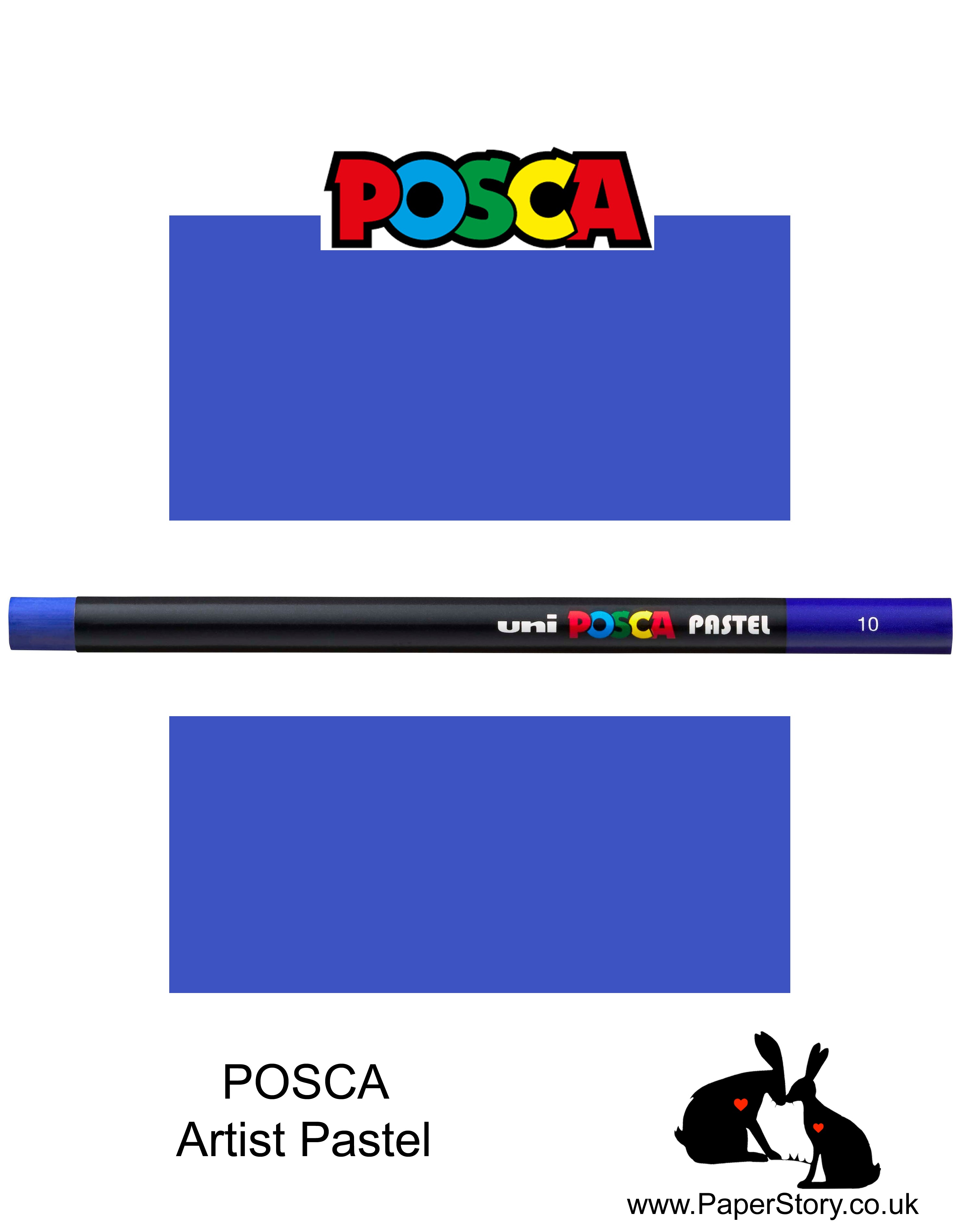 New Uni POSCA Pastel colours, Prussian Blue colour. These  new style wax and oil mixed pastel colours can be blended and overlaid, you can stipple, colour block, cross-hatch, scratch and outline. You can heat the sticks to create textured effects.