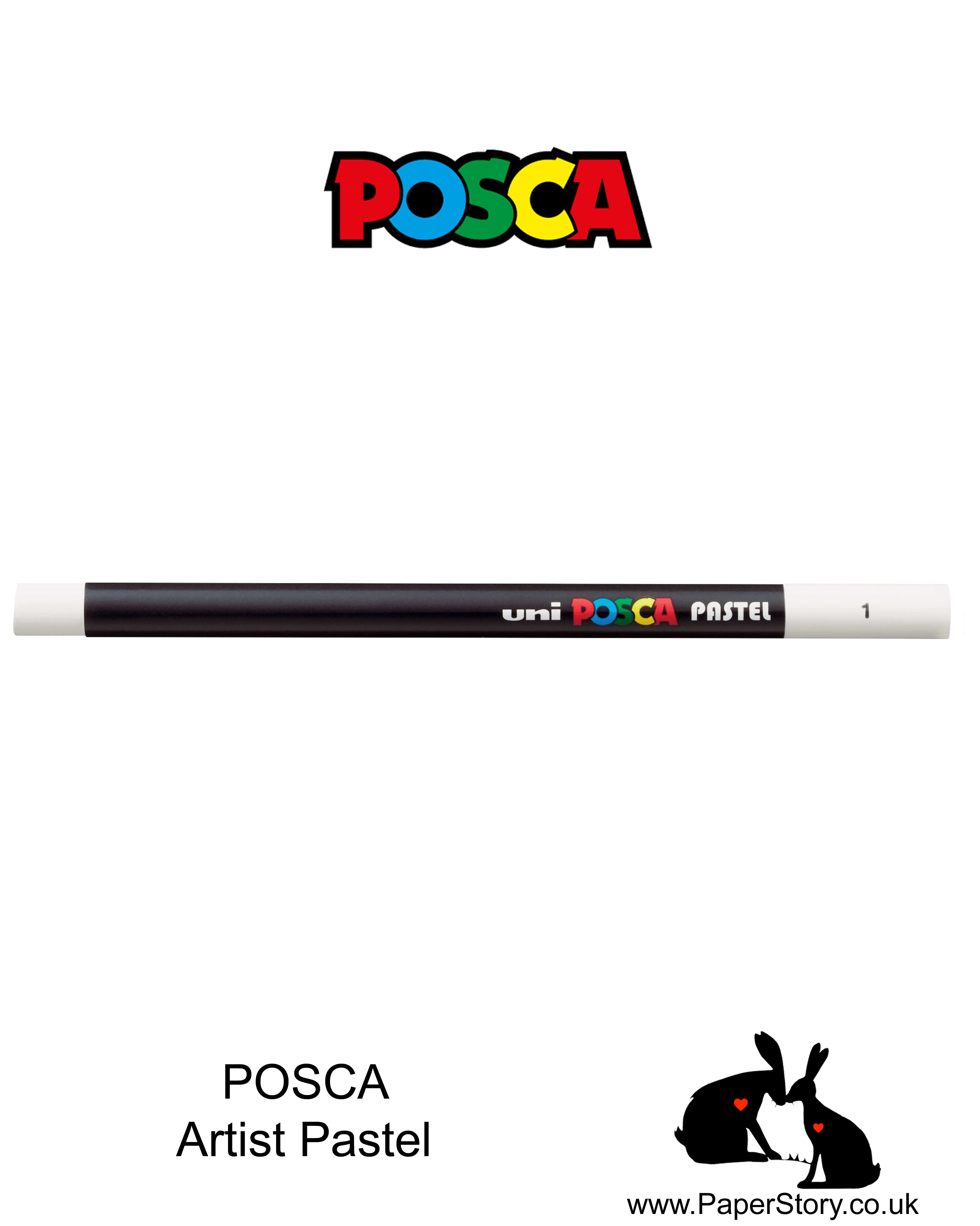 New POSCA Pastels White colour, Colours can be blended and overlaid, you can stipple, colour block, cross-hatch, scratch and outline. You can heat the sticks to create textured effects.