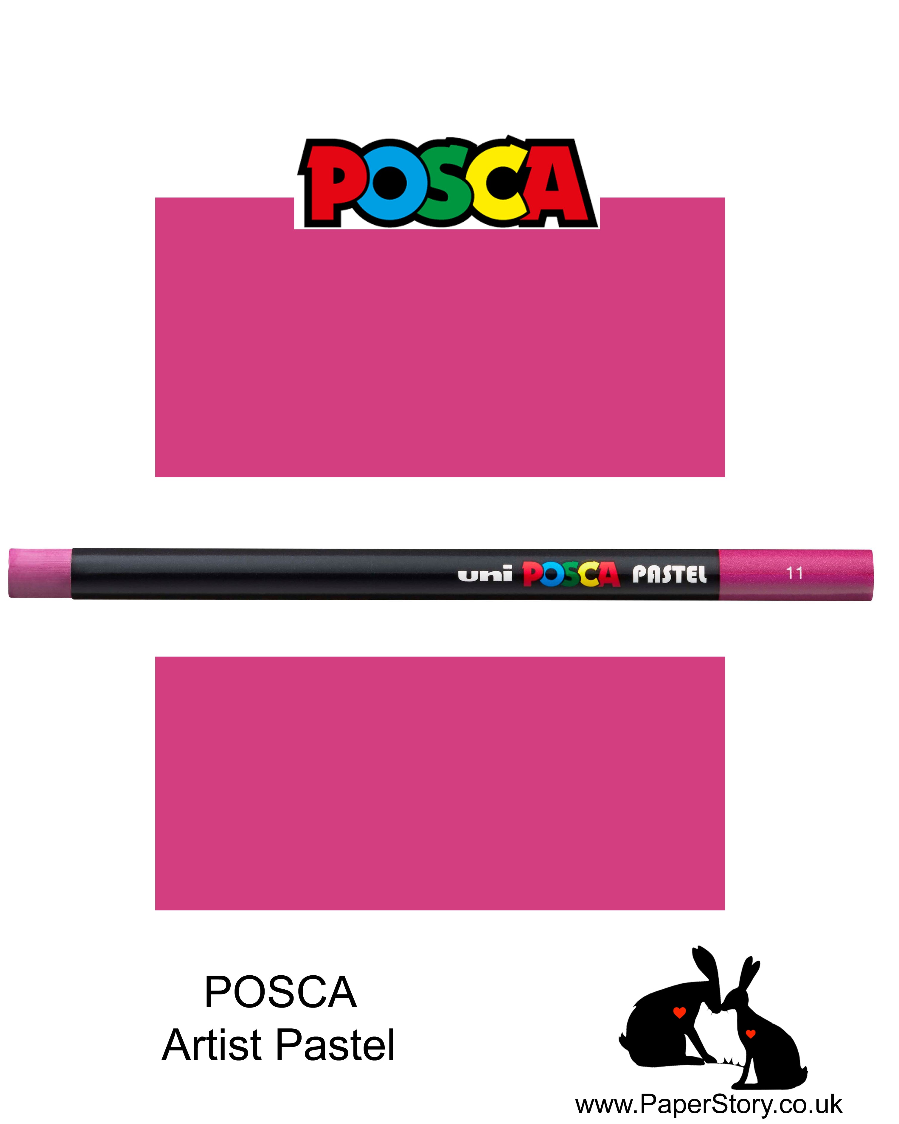 New Uni POSCA Pastels, Fuchsia pink, these  new style wax and oil mixed pastel colours can be blended and overlaid, you can stipple, colour block, cross-hatch, scratch and outline. You can heat the sticks to create textured effects.