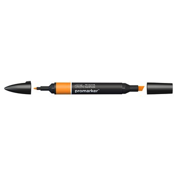 Pumpkin Orange Winsor & Newton Promarker alcohol pen, perfect for fine artists and illustrators. New design pens with a double end, each pen has a fine bullet point and a broad chisel nib, which allows you to easily switch between shading larger areas and precision detailing. Superb alcohol-based streak-free coverage so you can achieve flawless, print-like results. 