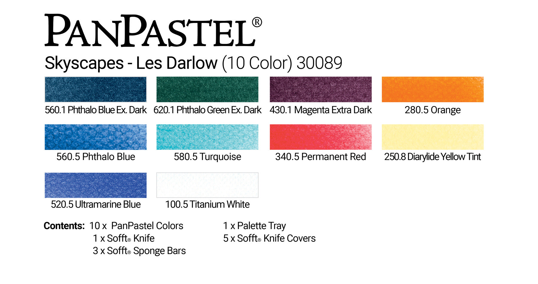PanPastel 30089 Les Darlow Skyscapes Pan Pastel set of 10 Pans plus Soft Tools