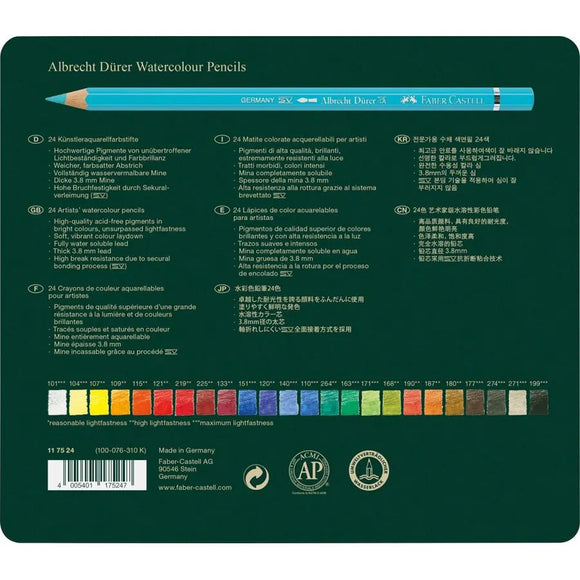 FABER CASTELL Albrecht Dürer Watercolour Artists Pencils tin of 24