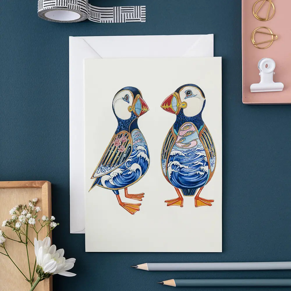 The DM Collection Puffins Greetings Card & Envelope