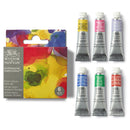 Winsor & Newton watercolor paint set with six tubes on a white background
