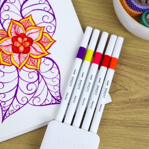 Set of 5 uni-ball - EMOTT Fine Liner Pens & stand - Passion No2
