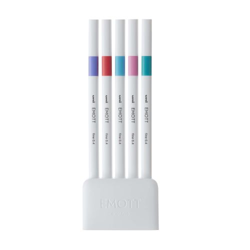 Set of 5 uni-ball - EMOTT Fine Liner Pens & stand - Candy Pop Nº 5