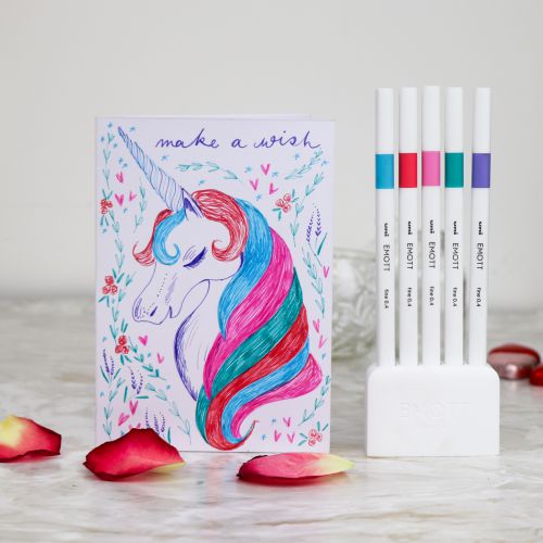 Set of 5 uni-ball - EMOTT Fine Liner Pens & stand - Candy Pop Nº 5