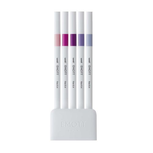 Set of 5 uni-ball - EMOTT Fine Liner Pens & stand - Floral Nº 7