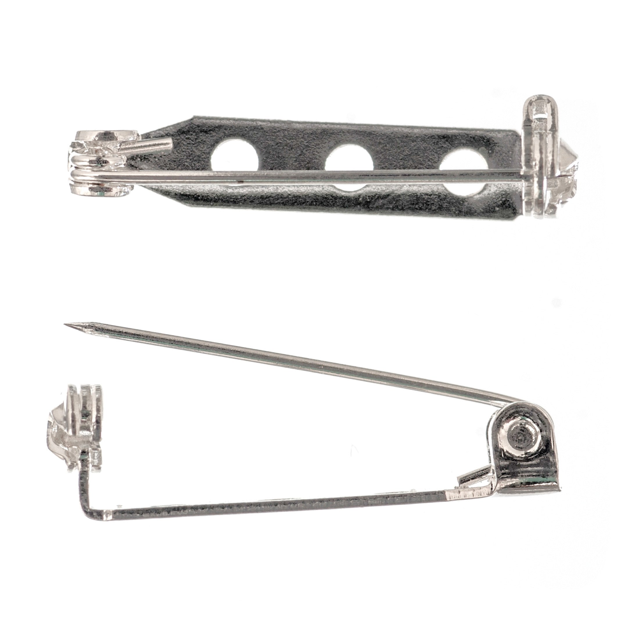Metallic safety pin on a white background
