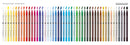 Set of colored pencils in various colors displayed in a grid.