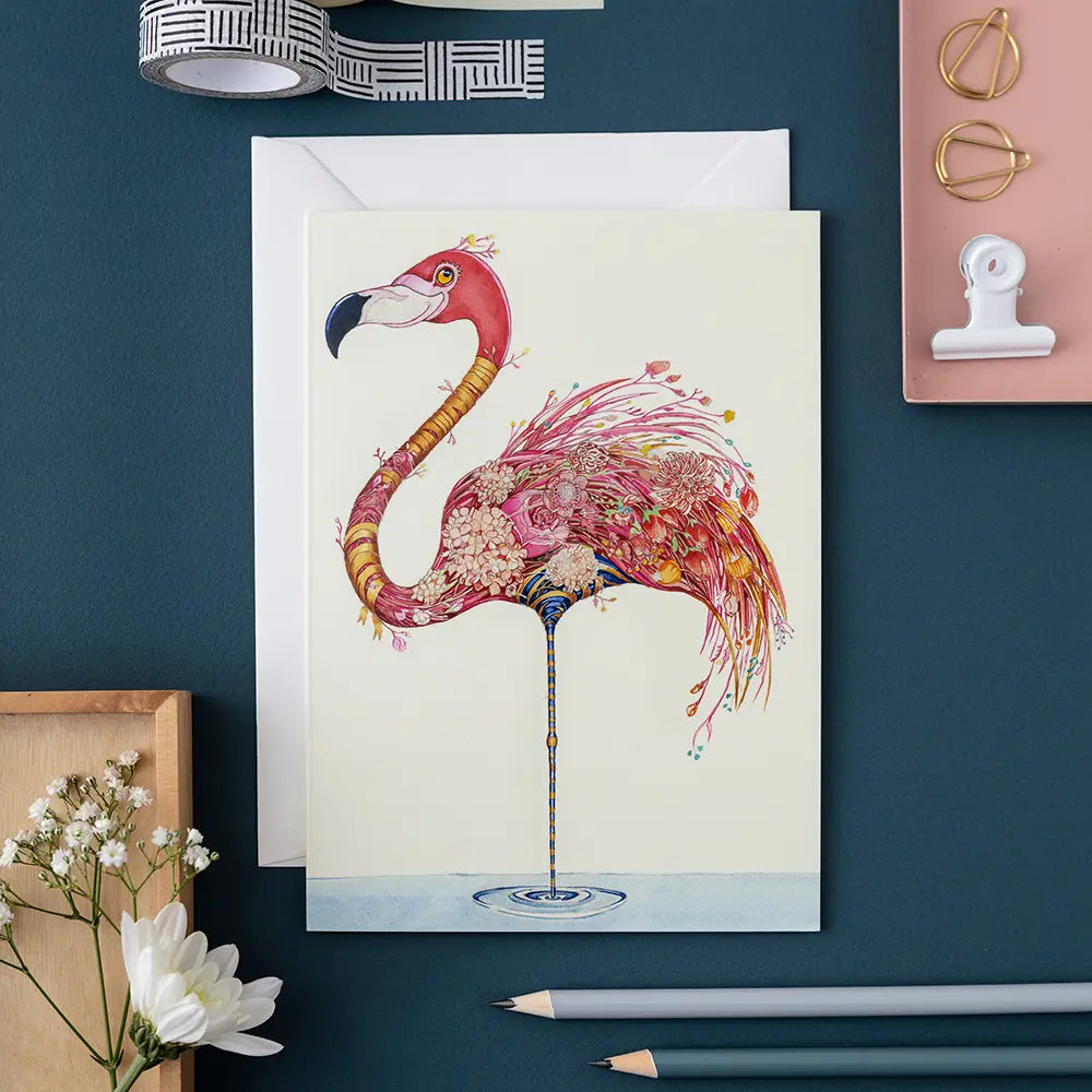 The DM Collection Flamingo  Greetings Card & Envelope