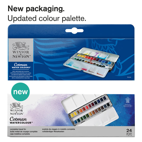 Winsor & Newton Watercolour Paint Cotman 24 Half Pan Metal Box set