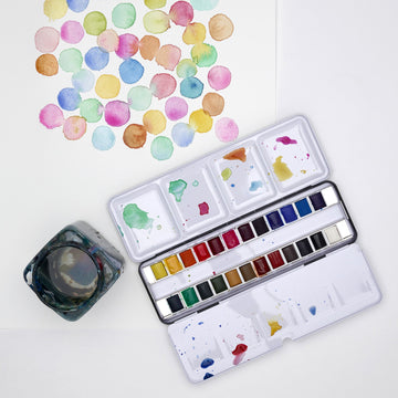 Winsor & Newton Watercolour Paint Cotman 24 Half Pan Metal Box set