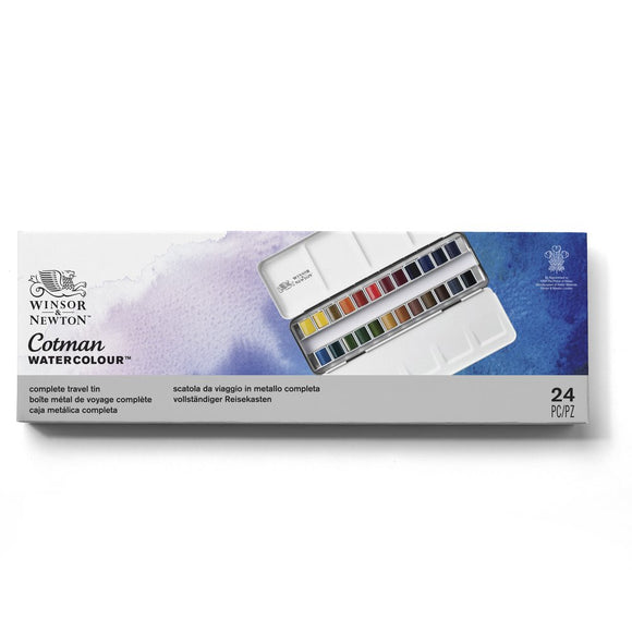 Winsor & Newton Watercolour Paint Cotman 24 Half Pan Metal Box set