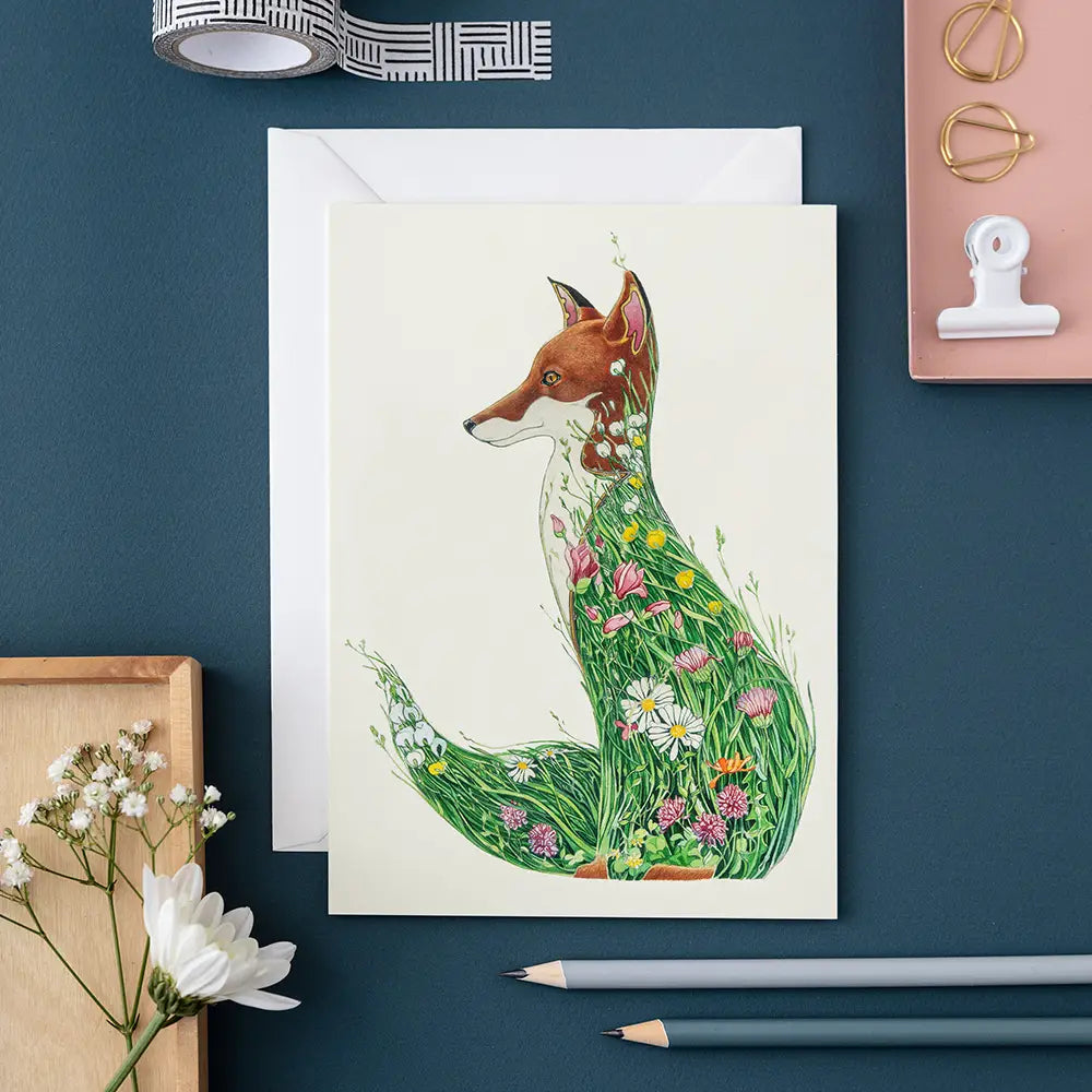 The DM Collection Fox in A Meadow Greetings Card & Envelop