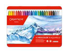 Caran d'Ache Neocolor II Aquarelle watercolor crayon set with mountain design on the packaging.