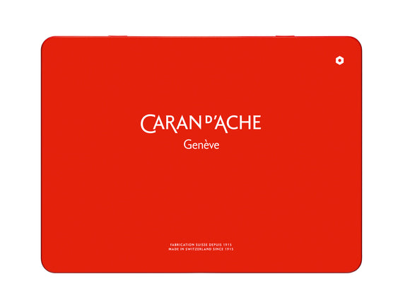 Red case with 'Caran d'Ache Genève' branding on a white background