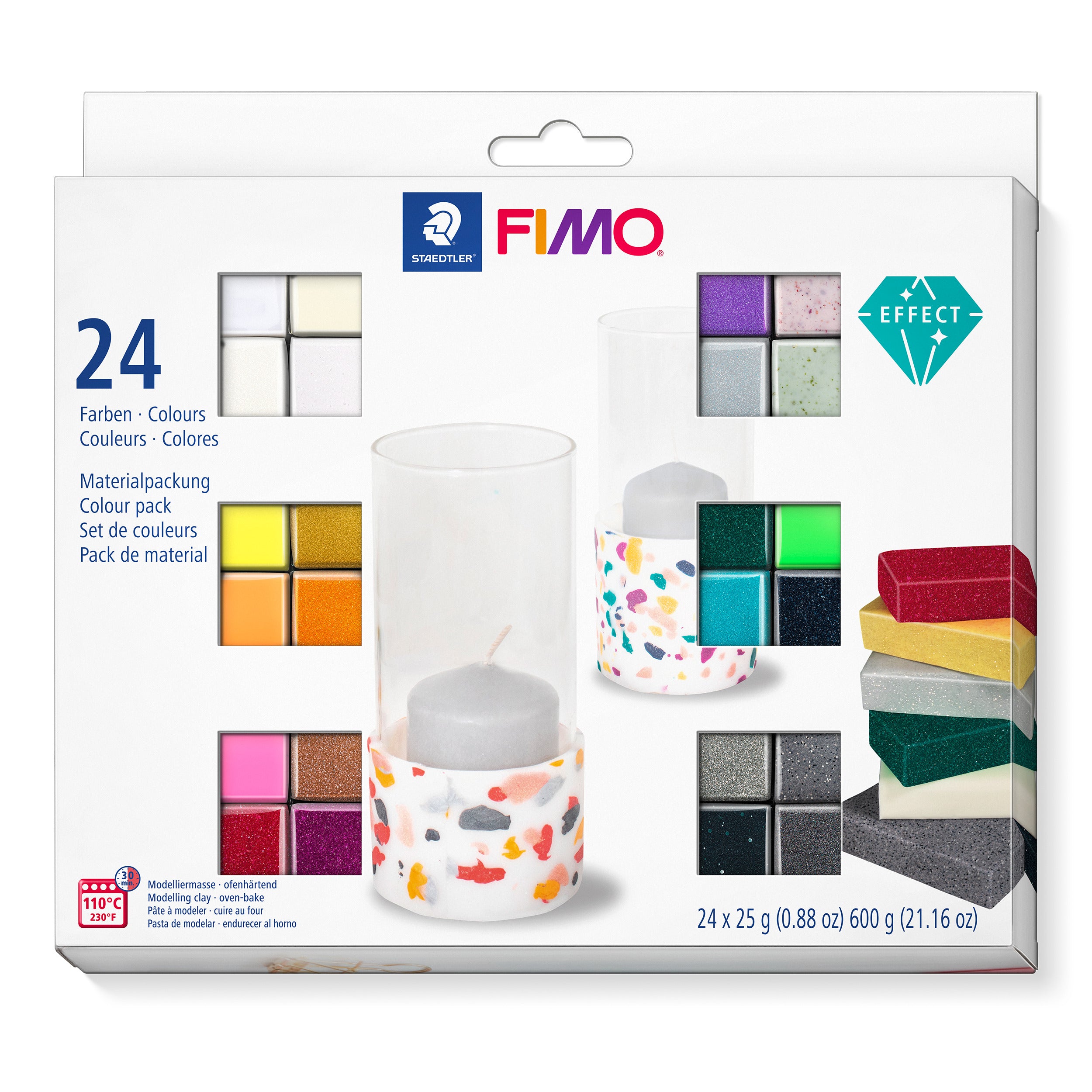 FIMO Effect Colour Pack - Box of 24 blocks Half Blocks 25g